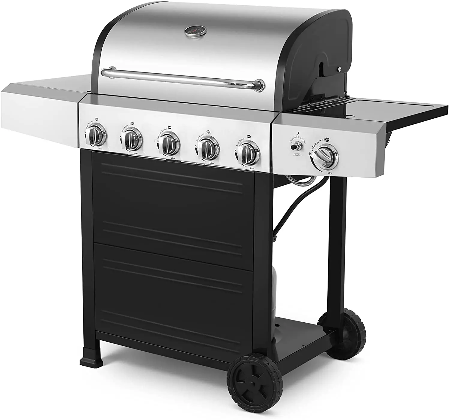 5+1-Burner Propane Gas Grill, Stainless Steel Propane Grill with Side Burner, 63000-BTU, Cart Style, for Camping, BBQ, Outdoor
5+1-Burner Propane Gas Grill, Stainless Steel Propane Grill with Side Burner, 63000-BTU, Cart Style, for Camping, BBQ, Outdoor