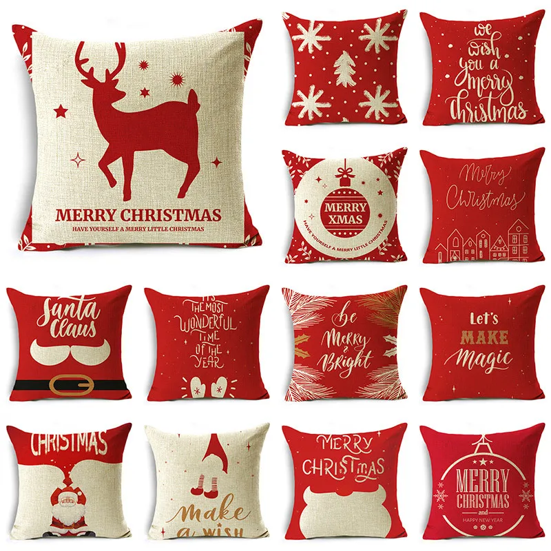 

WZH Christmas Themed Santa Claus Pattern Red and White Pillowcase Bedroom Home Decor Linen Cushion Cover 40cm/45cm and 50cm