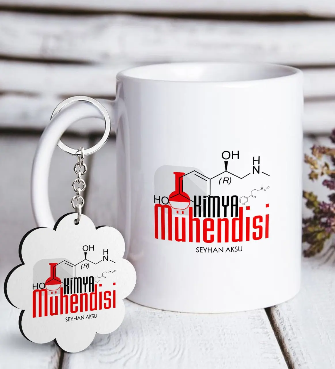 Personalized Professional Chemical Engineer White Mug and Keychain Gift Seti-2
