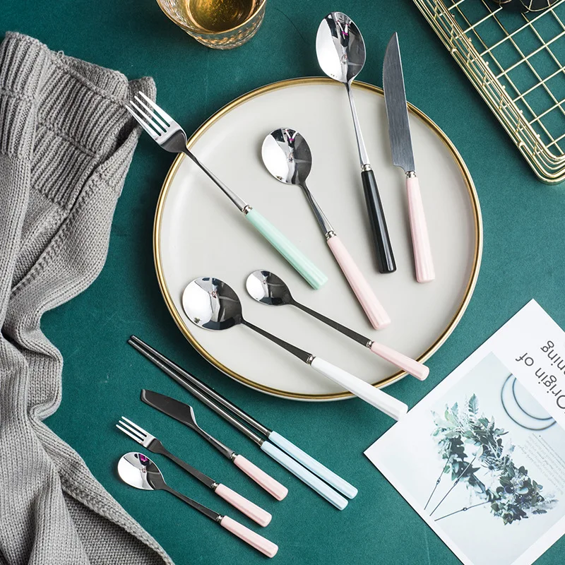 Simple Ceramic Poecelain Fork Spoon Chopsticks Knife Cutlery Set Stainless Steel Tableware Sets Stylish Tableware Cutlery Sets
Simple Ceramic Poecelain Fork Spoon Chopsticks Knife Cutlery Set Stainless Steel Tableware Sets Stylish Tableware Cutlery Sets