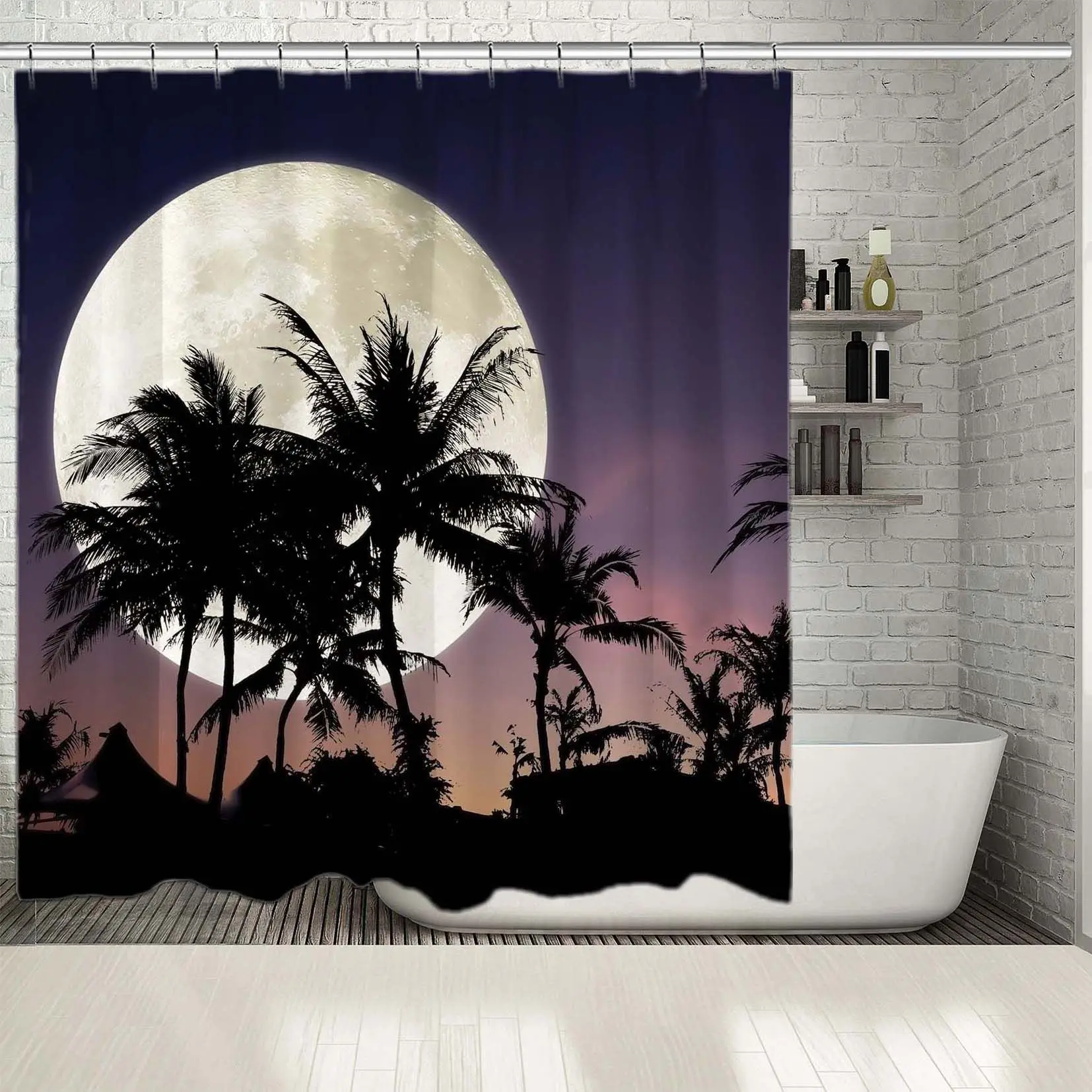Shower Curtain Super Moon Night Sky Palm Trees Houses Tropic Landscape Purple Black White Fantasy View Printed
Shower Curtain Super Moon Night Sky Palm Trees Houses Tropic Landscape Purple Black White Fantasy View Printed