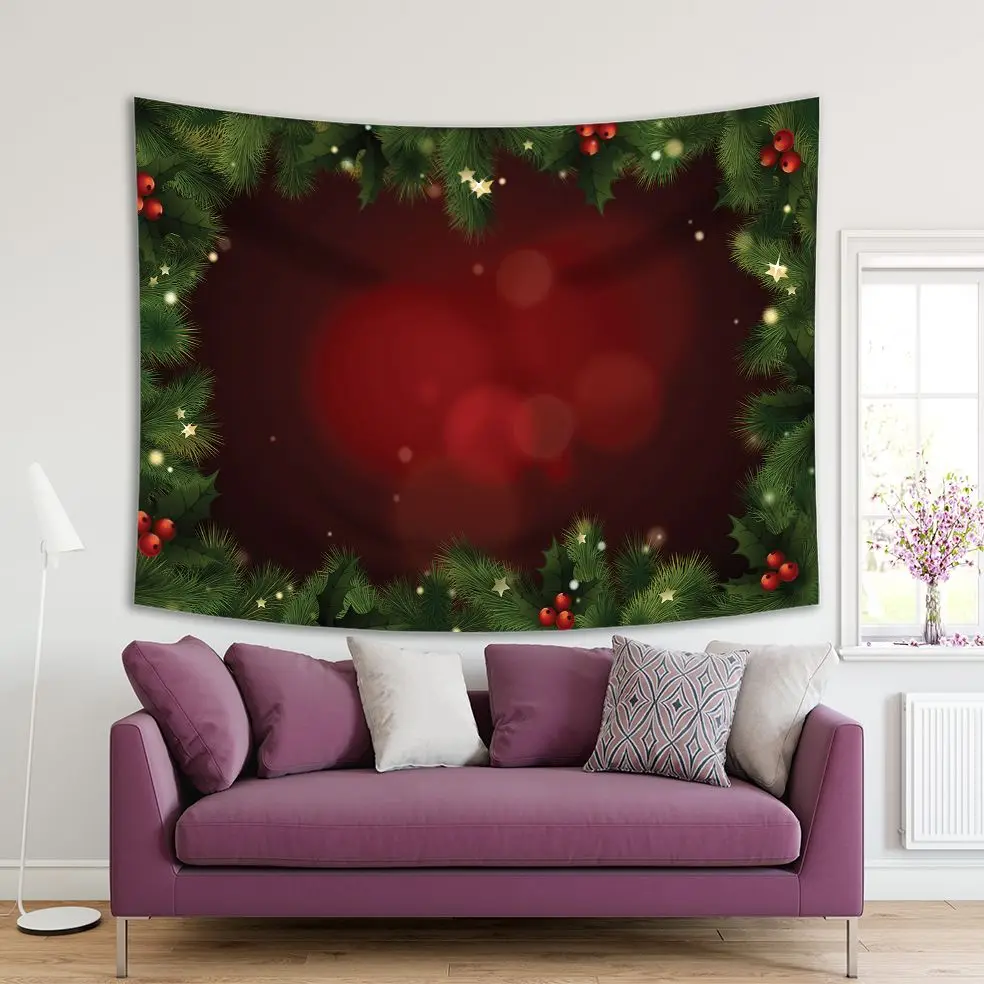 Tapestry Christmas Decoration Green and Red Wreath Pine Fir Tree Branches Ornaments Stars December Celebration Theme
Tapestry Christmas Decoration Green and Red Wreath Pine Fir Tree Branches Ornaments Stars December Celebration Theme