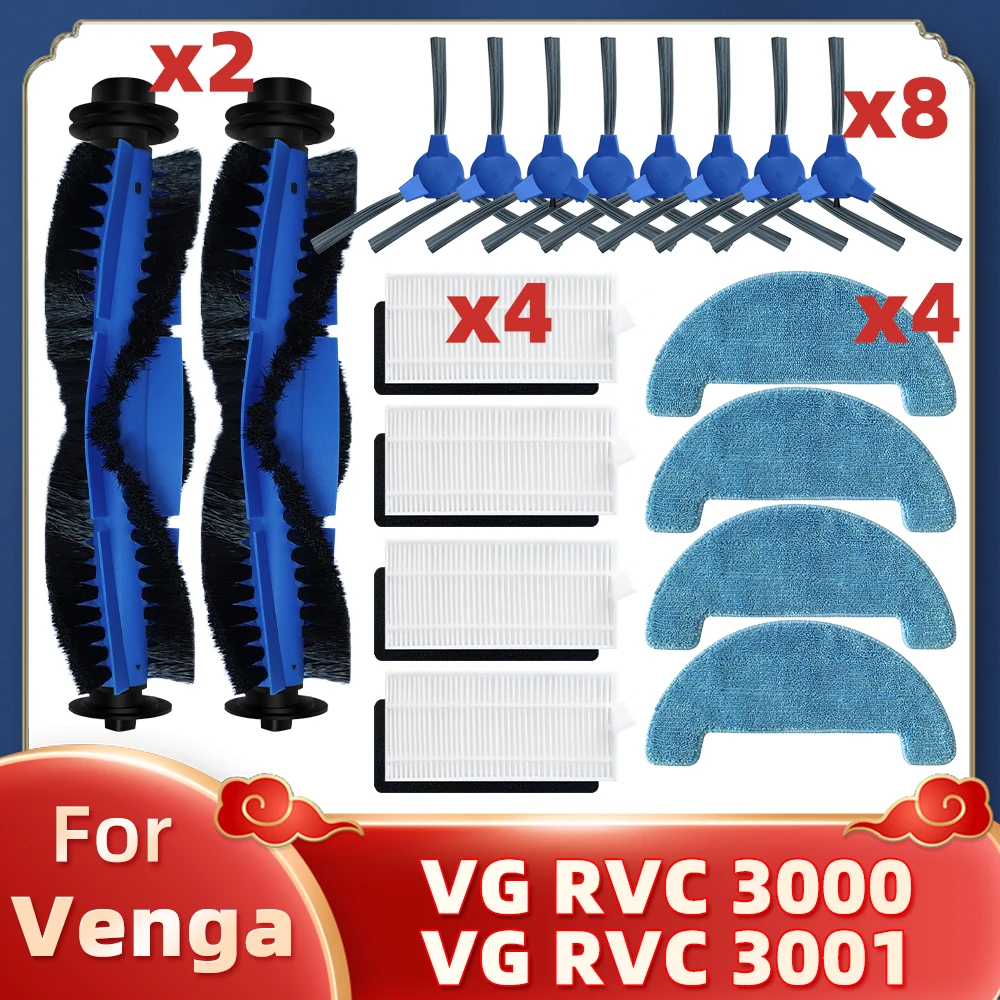 

Main Brush Side Brush Hepa Filter Mop Cloths Replacement For Venga VG RVC 3000 BS VG RVC 3001 Robot Vacuum Cleaner Spare Parts