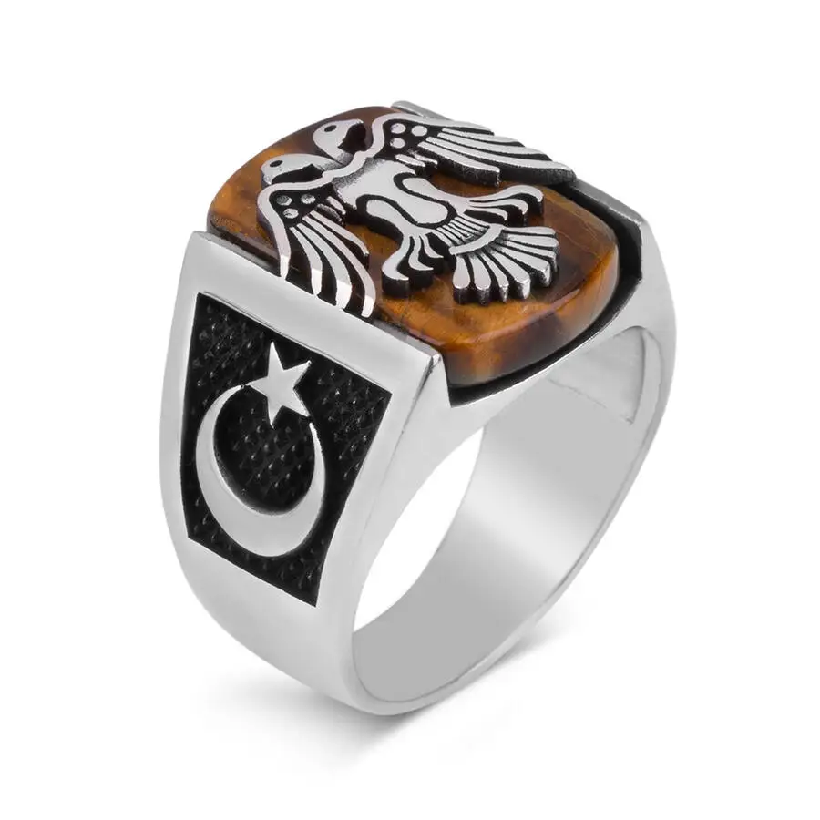 Novelty: Double Headed Eagle Motif Tiger Eye Stone Silver Ring Fashion Turkish Premium Quality Handmade Jawelery
Novelty: Double Headed Eagle Motif Tiger Eye Stone Silver Ring Fashion Turkish Premium Quality Handmade Jawelery