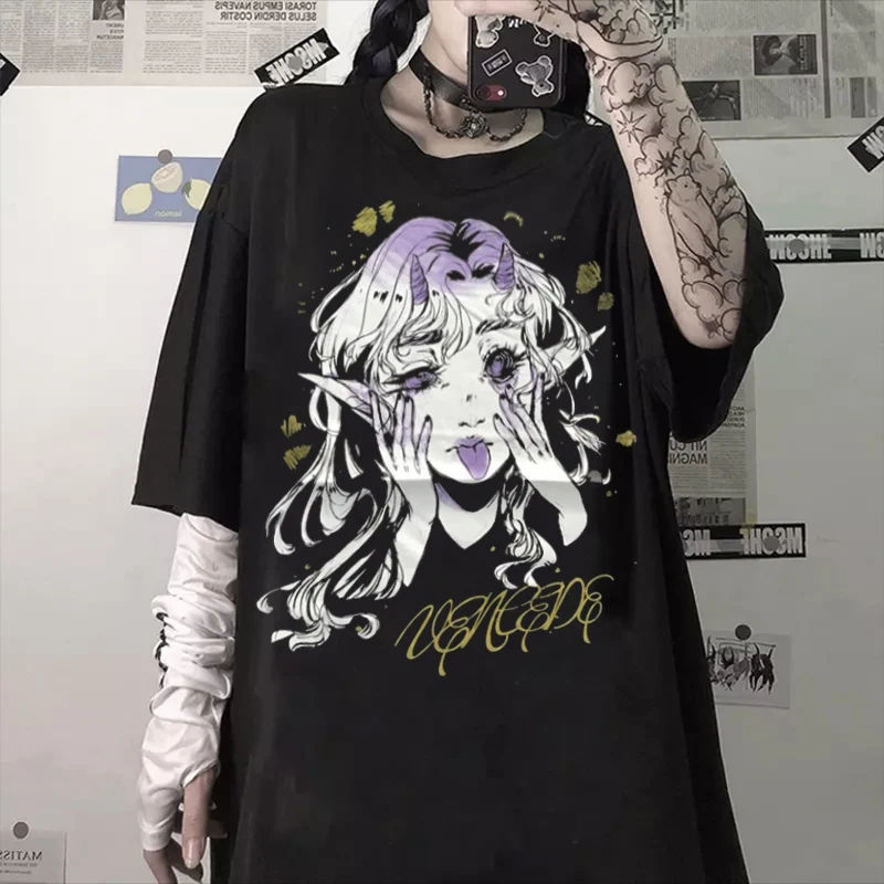 Aesthetic Gothic Punk Cartoon Black Unisex T-shirt Fashion Cotton O Neck Top Female TShirt on Street Trend 2021 New Summer
Aesthetic Gothic Punk Cartoon Black Unisex T-shirt Fashion Cotton O Neck Top Female TShirt on Street Trend 2021 New Summer
