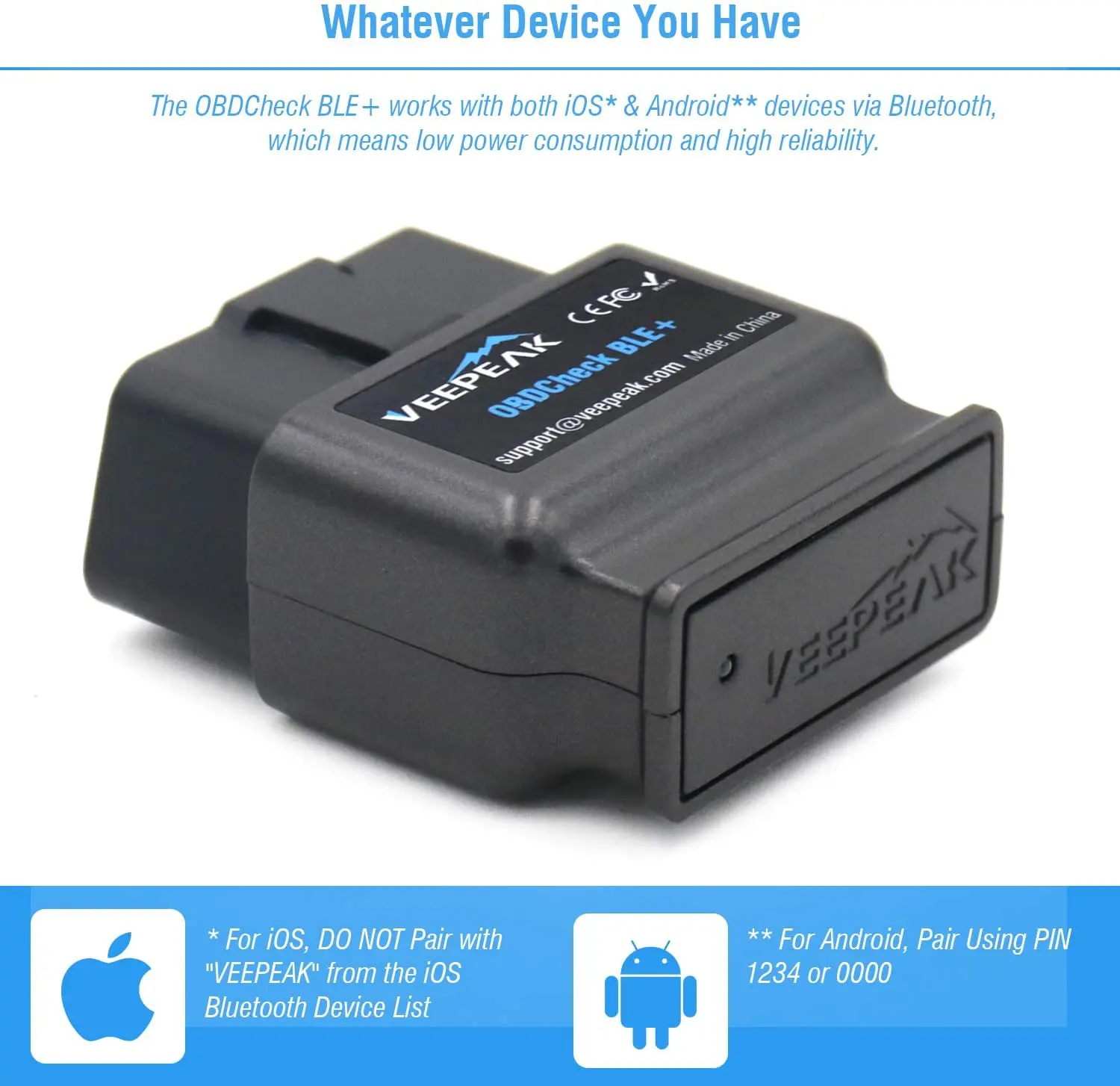 Veepeak OBDCheck BLE + Bluetooth OBD2 сканер автомобильный диагностический считыватель кодов инструмент сканирования для iOS и Android 
Veepeak OBDCheck BLE + Bluetooth OBD2 сканер автомобильный диагностический считыватель кодов инструмент сканирования для iOS и Android