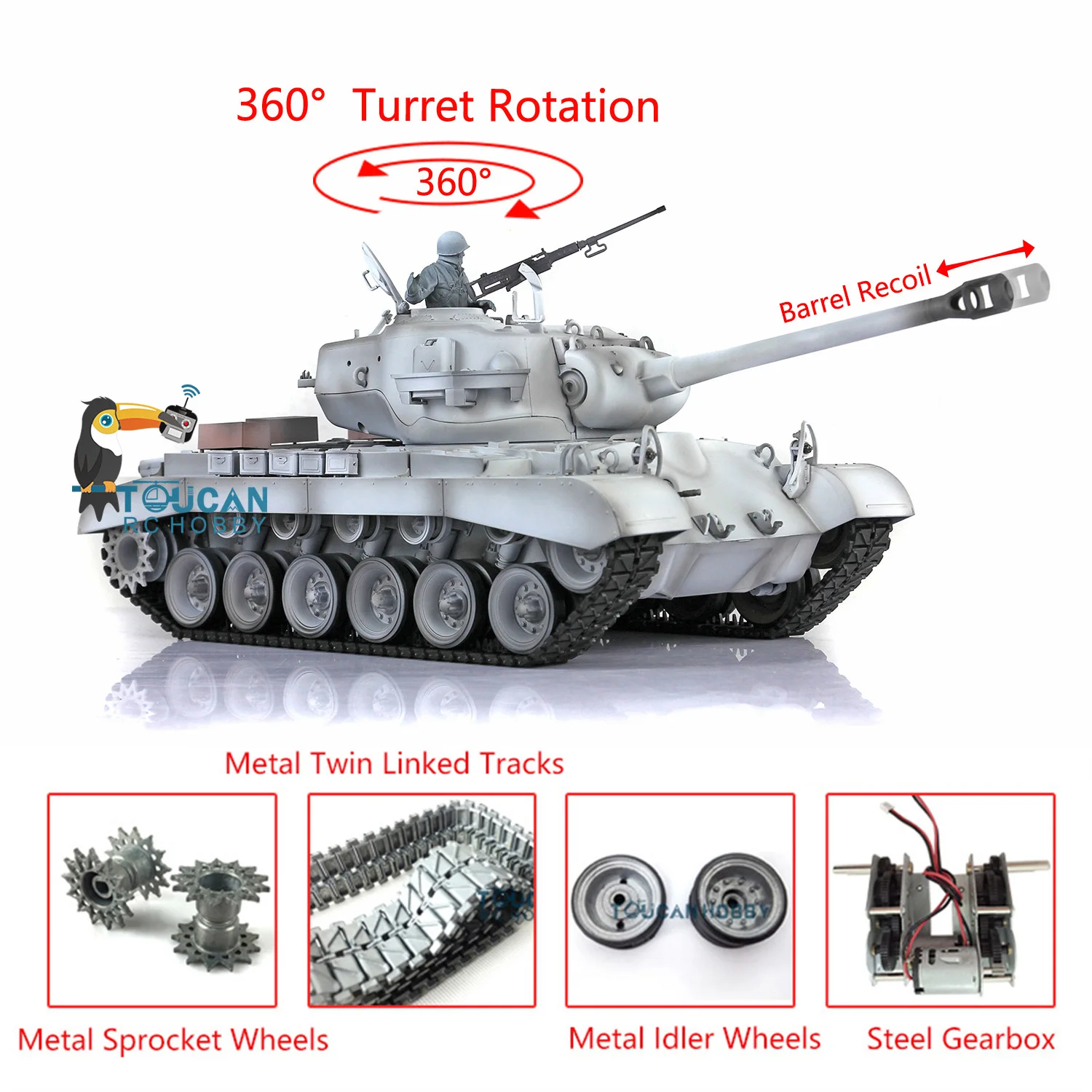 Heng Long Upgraded Ver 1/16 TK7.0 M26 RC Tank 3838 Barrel Recoil 360° Turret Metal Tracks BB Shooting Military Model Toy
Heng Long Upgraded Ver 1/16 TK7.0 M26 RC Tank 3838 Barrel Recoil 360° Turret Metal Tracks BB Shooting Military Model Toy