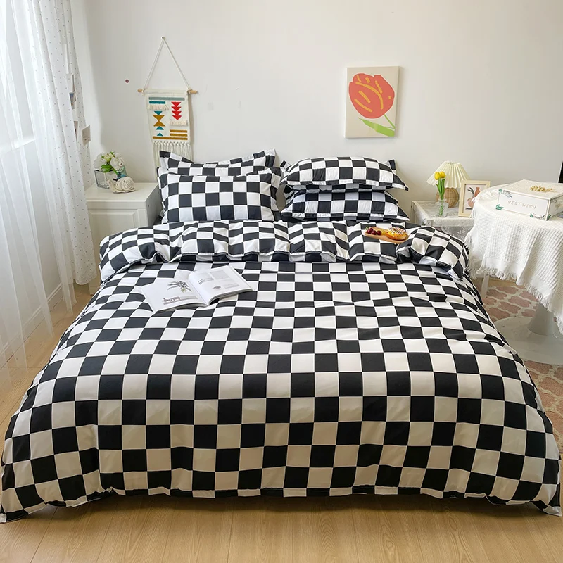 

Grid Lattice Douvet Cover Bedspreads Bed White Black Bedcolthes Single Double King Size 220x240 Bedroom Bedding Set No Fills