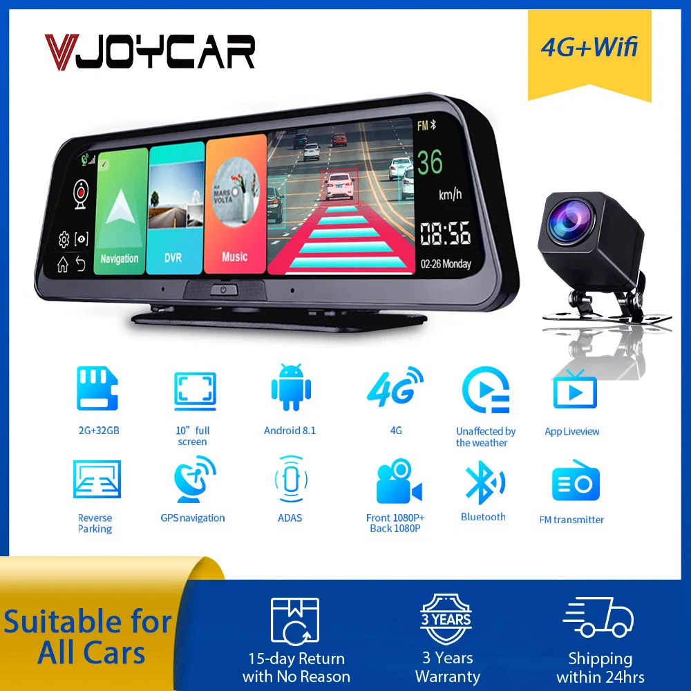 

2022 HUD навигация 10 'DashCam 4G WIFI GPS система слежения ADAS Автомобильный видеорегистратор зеркальная камера Full HD 1080P видео рекордер для всех автомоби...