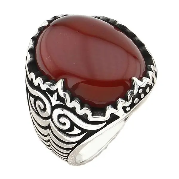 925 Sterling Silver Men's Ring with Oval Red Agate Natural Gemstone with Curly Design Jewelry Gift for Husband for Boyfriend
925 Sterling Silver Men's Ring with Oval Red Agate Natural Gemstone with Curly Design Jewelry Gift for Husband for Boyfriend
