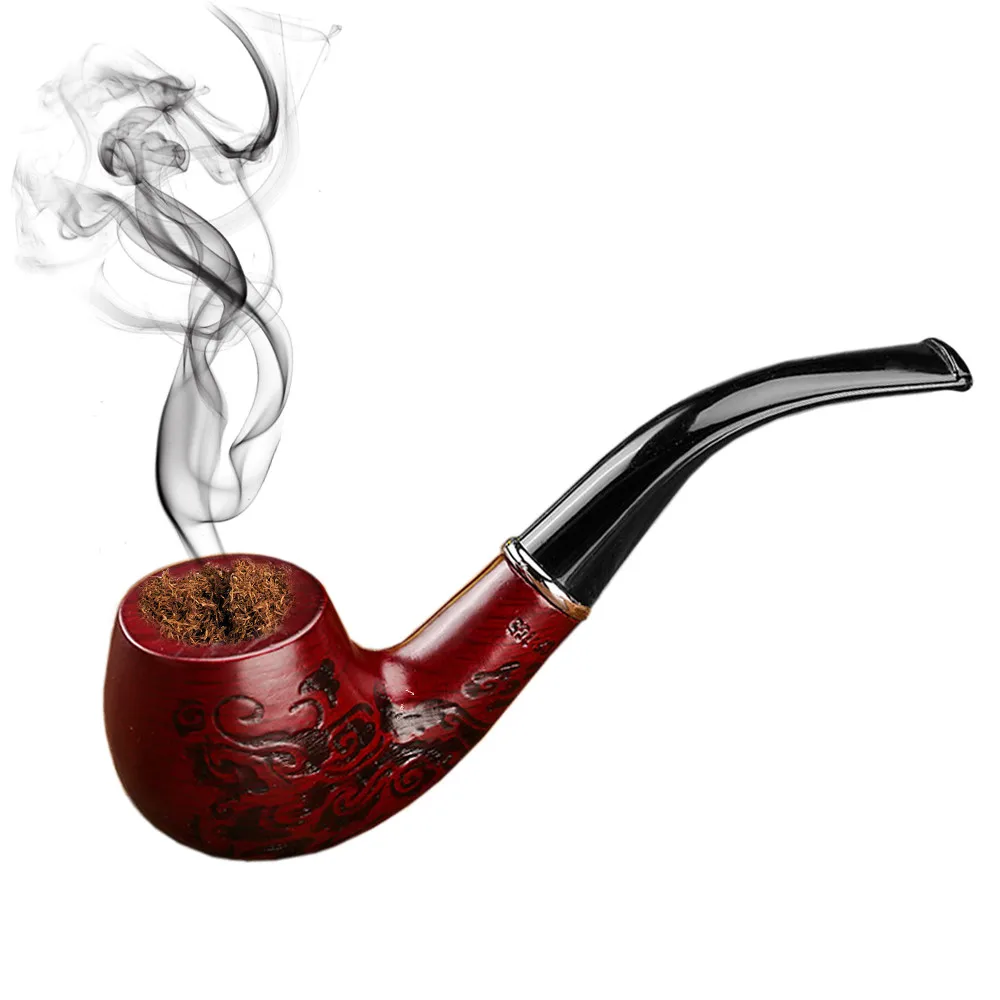 

Solid Wood Resin Tobacco Pipe Red Black Pattern Carving Smoke Pipe Elbow Roll Filter Cigarette Holder Herb Grinder Smoking Tools