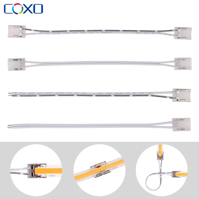 

10pcs 2pin LED Strip Connector 8mm 10mm for 5050 2835 3528 COB LED Strip Lights Transparent Single Dual End IP20 Connectors