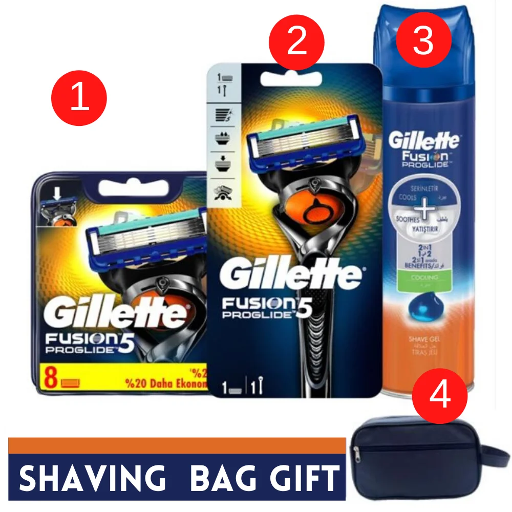 Набор для бритья Gillette Fusion ProGlide (Бритва + 8 лезвий гель дорожная сумка) набор