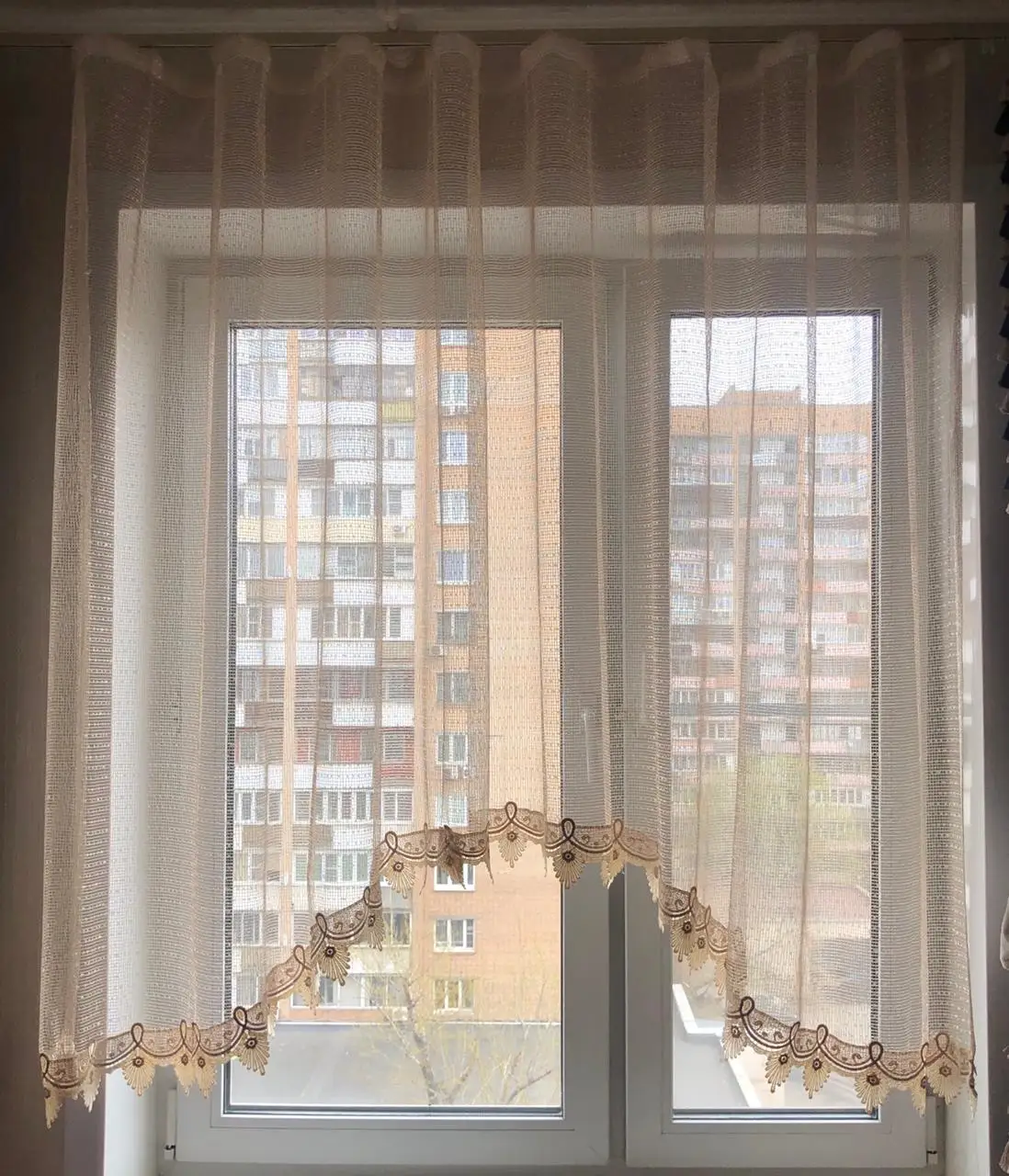 Тюль сетка с кружевом арка кухонная Ш 260* В 150*120 см | Дом и сад
