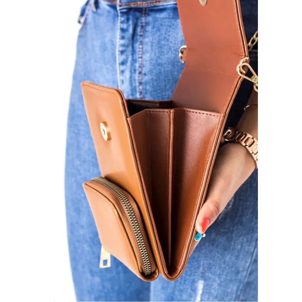 Brown Color Chain Small Fashion Women Lady Crossbody 2 Compartments Wallet Bag and Magnetic Quality Cover For Password and Cards
Brown Color Chain Small Fashion Women Lady Crossbody 2 Compartments Wallet Bag and Magnetic Quality Cover For Password and Cards