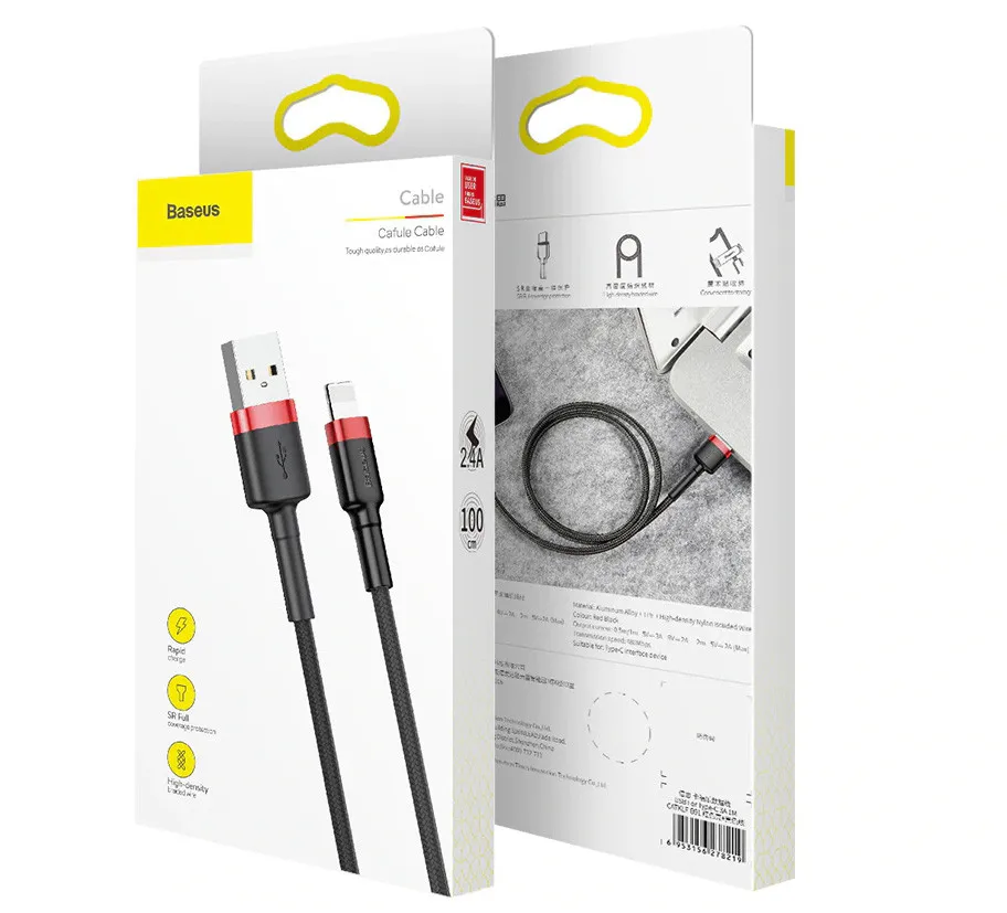 Кабель Baseus Cafule USB - Lightning для iPhone 2м 1 5 А кабель зарядки смартфона и планшета. |