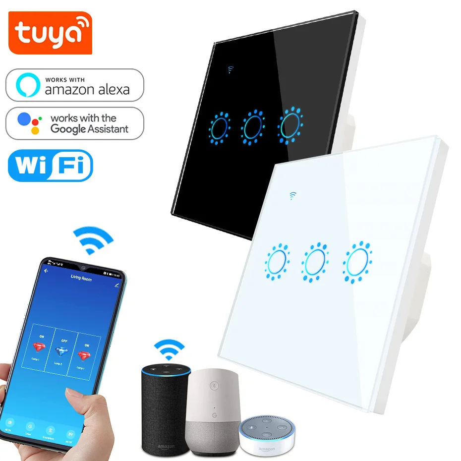 Tuya WIFI Smart Switch Remote Control ,1/2/3 gang EU Standard Smart Home Life Wall Lamp Switch for Alexa Google Voice Control
Tuya WIFI Smart Switch Remote Control ,1/2/3 gang EU Standard Smart Home Life Wall Lamp Switch for Alexa Google Voice Control