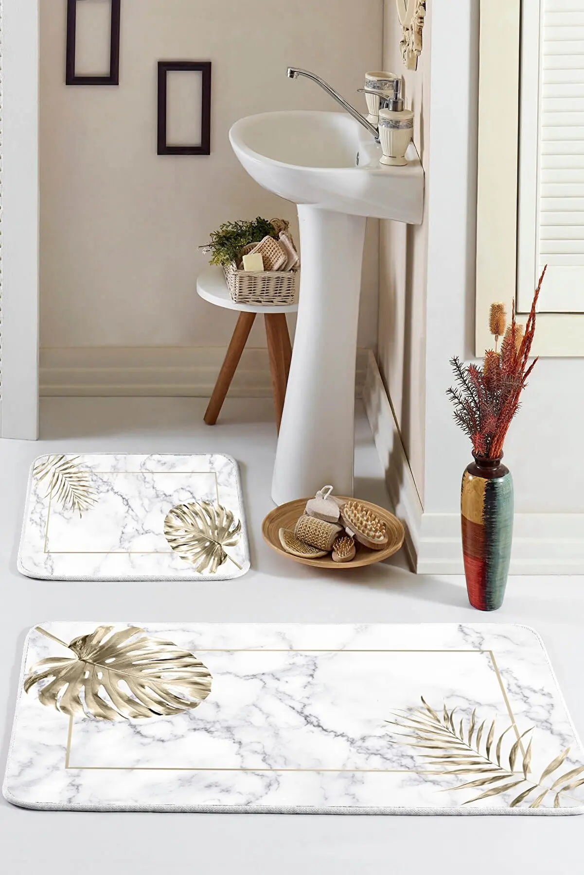 Leaves And White Marble Patterned 1kalite Non Slip Bottom Bathroom Mat Dual Toilet Seat Pad High Quality Modern Home Polyester Print
Leaves And White Marble Patterned 1kalite Non Slip Bottom Bathroom Mat Dual Toilet Seat Pad High Quality Modern Home Polyester Print