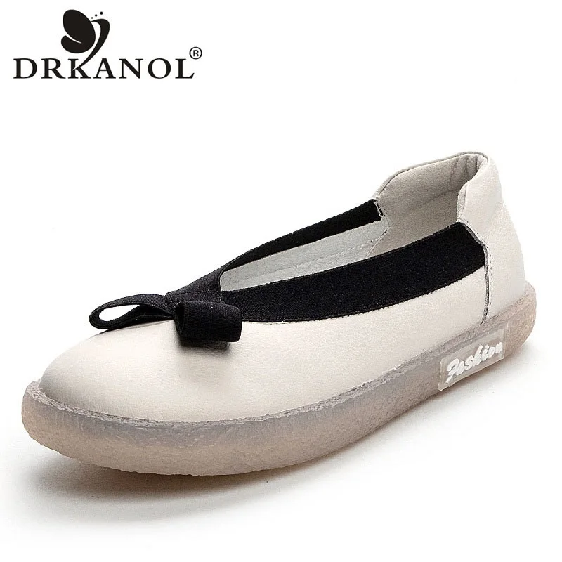 

DRKANOL 2021 Shallow Loafers Women Slip On Flat Casual Shoes Comfort Cow-muscle Sole Real Leather Women Moccasins Single Shoes