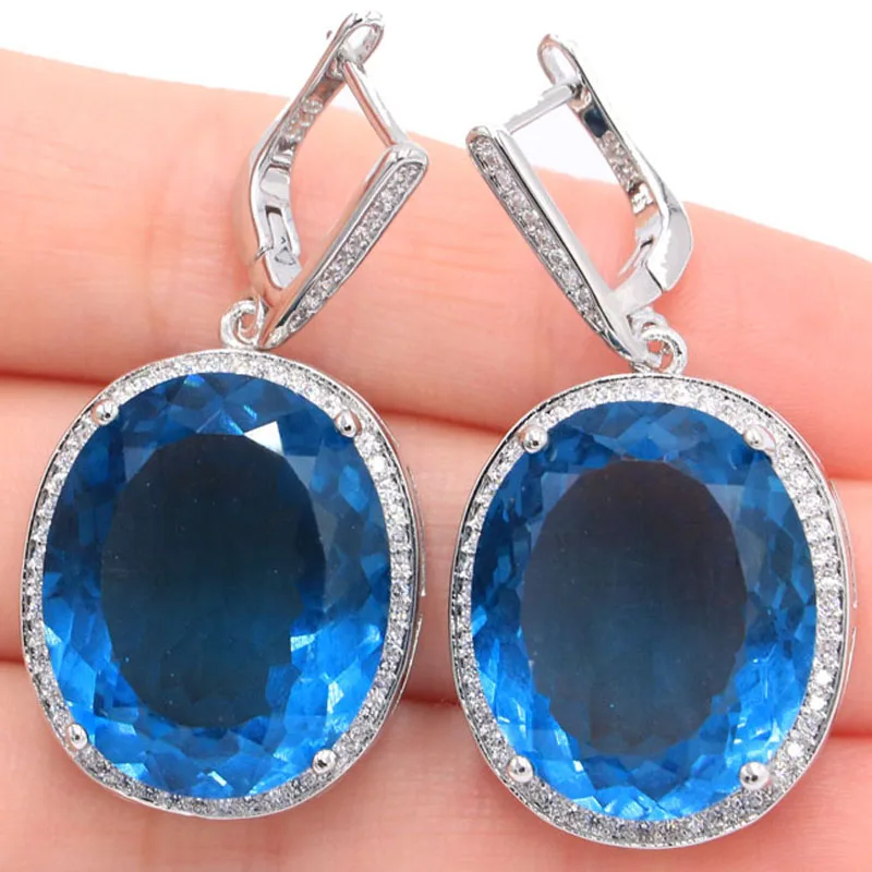 34x21mm Big Ova 22x18mm Jewelry Set Created Created London Blue Topaz CZ For Ladies Dating Silver Earrings Pendant Eye Catching 
34x21mm Big Ova 22x18mm Jewelry Set Created Created London Blue Topaz CZ For Ladies Dating Silver Earrings Pendant Eye Catching