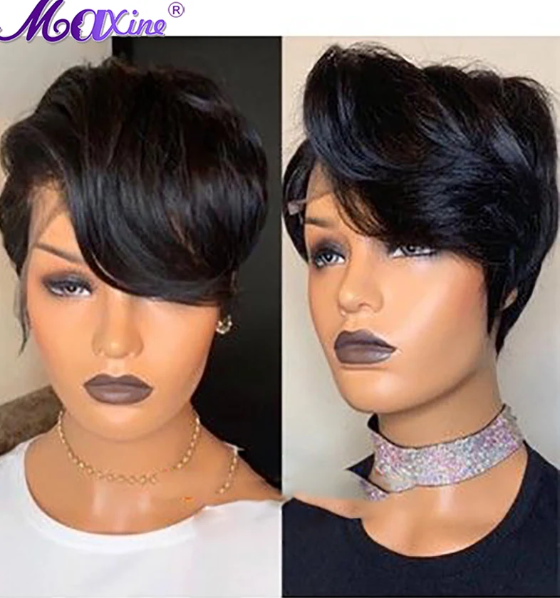 Pixie Cut парики перуанские короткие Боб человеческие волосы для черных женщин Remy