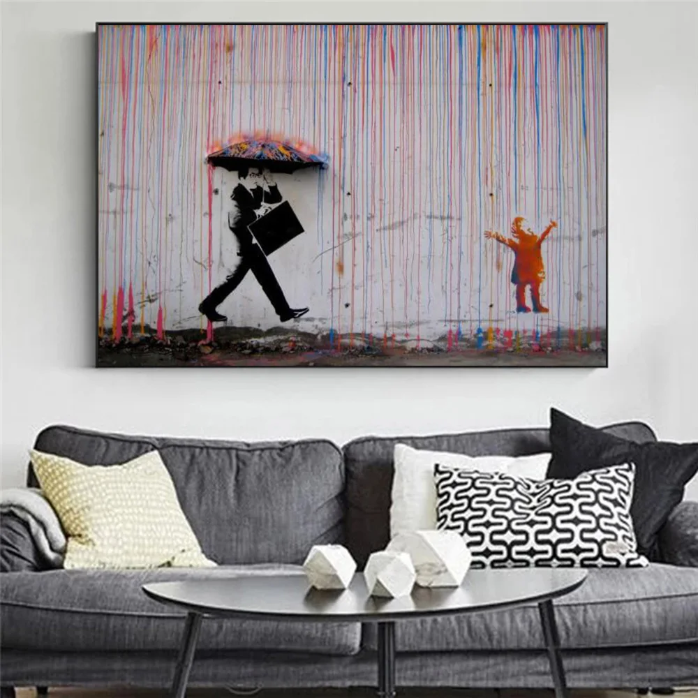 Banksy Art Walking In The Rainbow Rain Street Graffiti Art Canvas Painting Newest Posters Print Modern Living Room Decor Cuadros
Banksy Art Walking In The Rainbow Rain Street Graffiti Art Canvas Painting Newest Posters Print Modern Living Room Decor Cuadros
