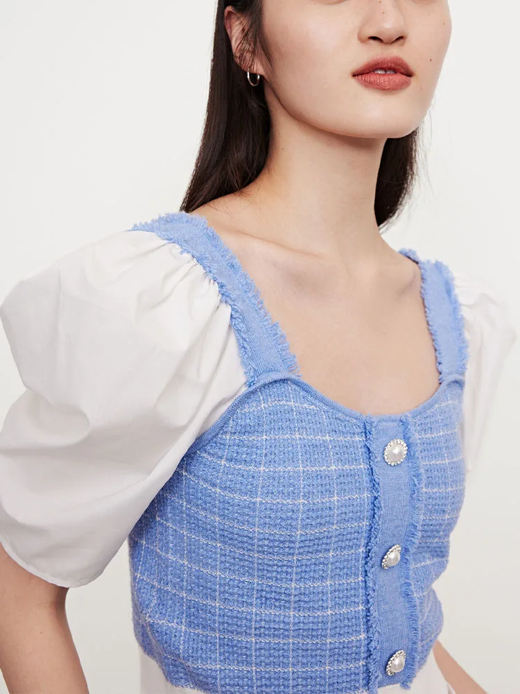 2021 spring and summer new women's sweet and simple stitching square neck lantern sleeve short sleeve T-shirt top
2021 spring and summer new women's sweet and simple stitching square neck lantern sleeve short sleeve T-shirt top