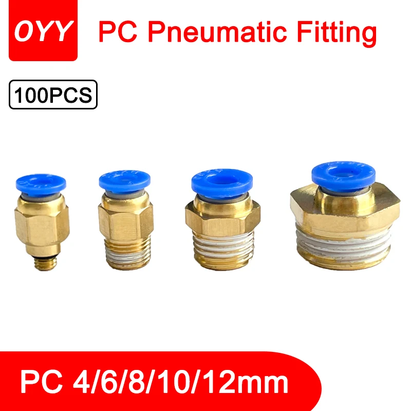 

100Pcs PC Hose Connection Air Fitting 4-12Mm Male Thread Bsp 1/4 " 1/2" 1/8 "3/8" Nipple Brass Quick Coupling Pneumatic Fittings