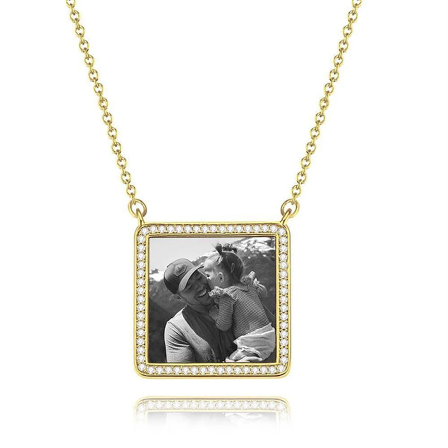 Photo Engraved Necklace Rhinestone Crystal Square Shape Unique Necklace 18K Plated Gold Golden - Photocopying Remembrance Pet
Photo Engraved Necklace Rhinestone Crystal Square Shape Unique Necklace 18K Plated Gold Golden - Photocopying Remembrance Pet