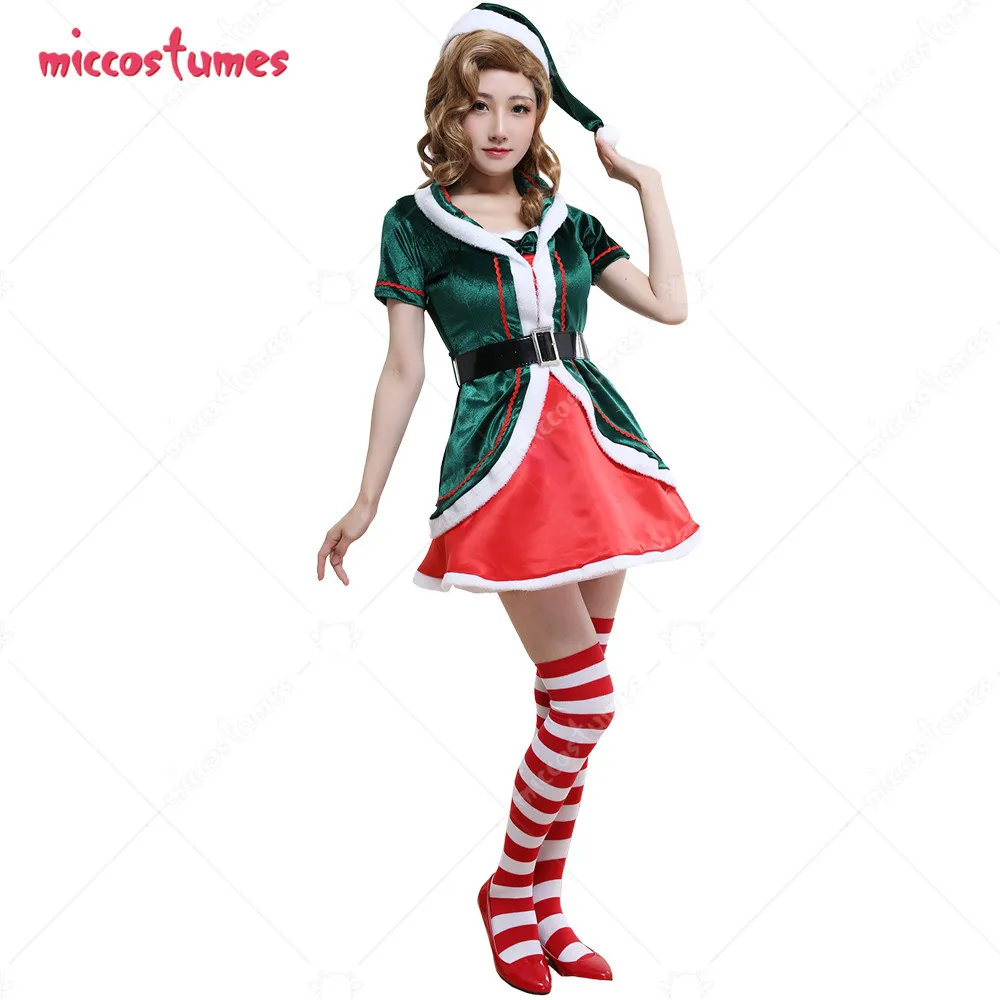 Women Mrs Elf Green and Red Polyester Performance Outfit Cosplay Costume for Christmas with Christmas Hat and Stockings
Women Mrs Elf Green and Red Polyester Performance Outfit Cosplay Costume for Christmas with Christmas Hat and Stockings