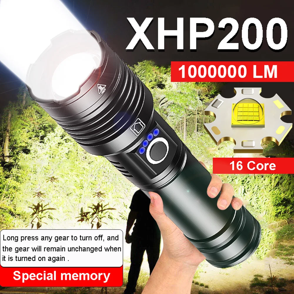 XHP200 High Power LED Flashlight 9000000LM Type-C Usb Rechargeable Outdoor Waterproof Tactical Flashlight 18650 XHP50 Zoom Torch
XHP200 High Power LED Flashlight 9000000LM Type-C Usb Rechargeable Outdoor Waterproof Tactical Flashlight 18650 XHP50 Zoom Torch