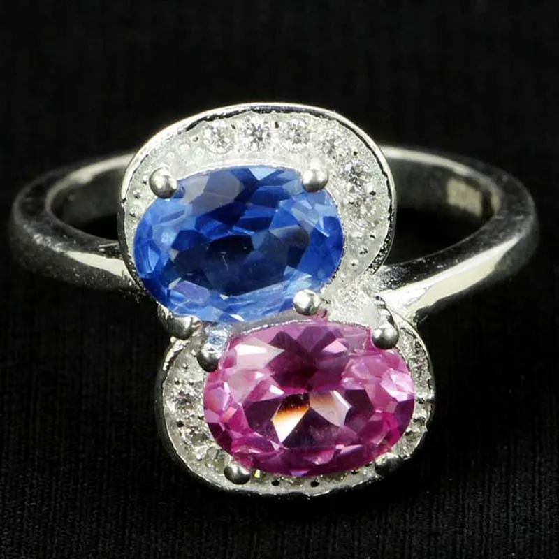 

SheType Beautiful 4.1g Created Pink Tourmaline White CZ 925 Solid Sterling Silver Rings 21x12mm