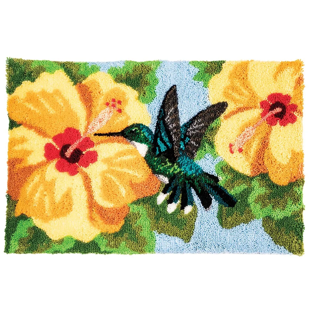 

Latch Hook Kits Hummingbird & Hibiscus Wall Hanging DIY Carpet Rug Pre-Printed Canvas with Non-Skid Backing Floor Mat 102x69cm