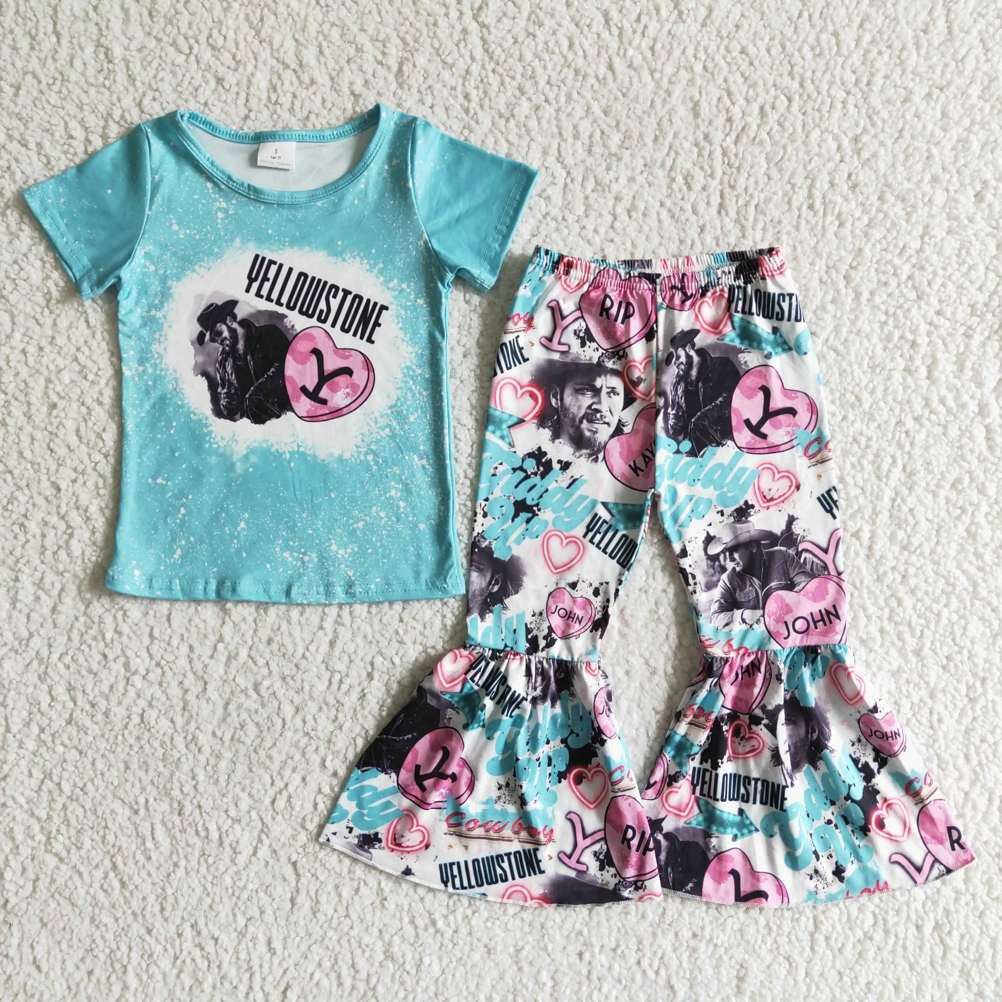 children spring cotton outfit short sleeve top and bell bottom pant outfit boutique kids girl ruffle outfit baby girl clothing
children spring cotton outfit short sleeve top and bell bottom pant outfit boutique kids girl ruffle outfit baby girl clothing