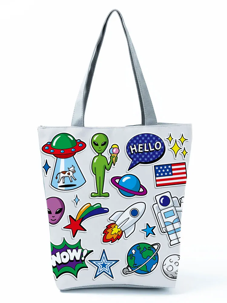 New Fashion Eco Friendly Shoulder Bags Universe Alien Pattern Print Handbag Innovation Practical Tote High Capacity Shopping Bag
New Fashion Eco Friendly Shoulder Bags Universe Alien Pattern Print Handbag Innovation Practical Tote High Capacity Shopping Bag