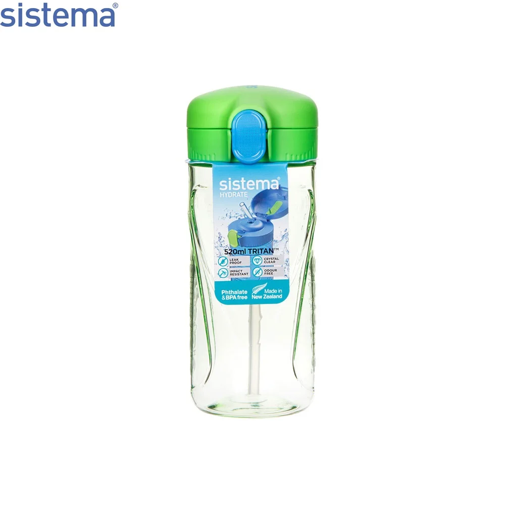 Бутылка для воды из тритана Sistema &quotHydrate" с трубочкой 520мл зеленая 620 | Дом и сад