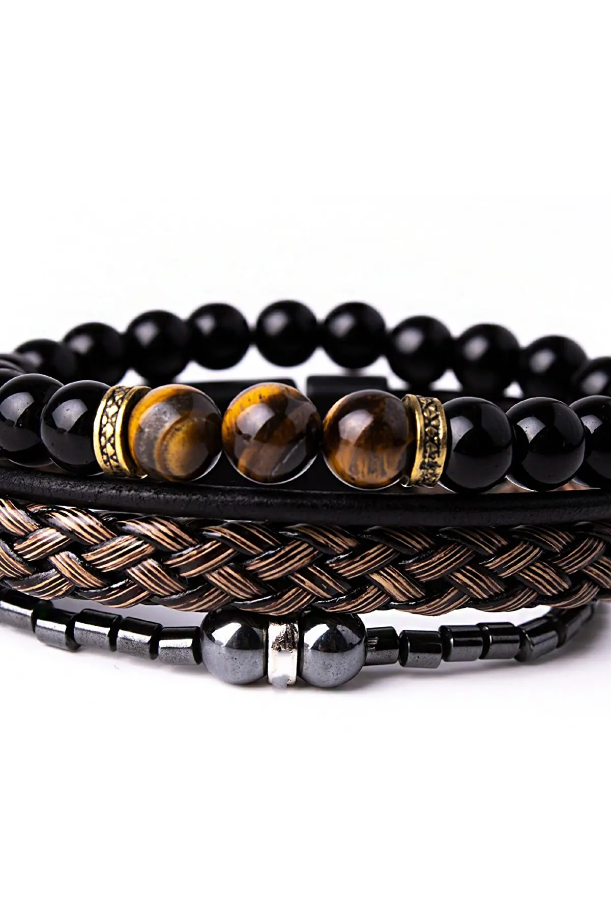 3 Piece Bracelet Set Tubular Hematite, Leather, Agate Stone, 20 CM Length EYYA10001
3 Piece Bracelet Set Tubular Hematite, Leather, Agate Stone, 20 CM Length EYYA10001