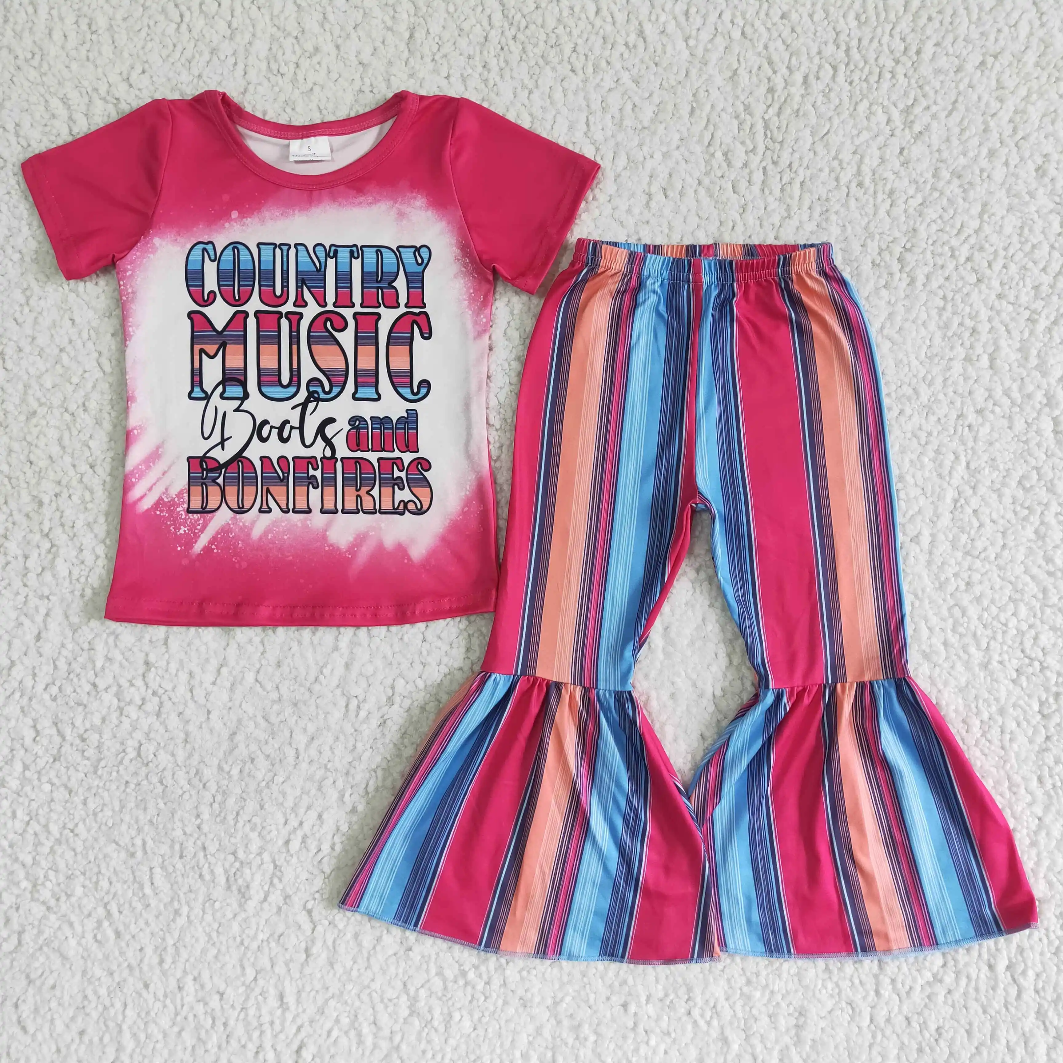 New style girls' clothing sets summer country music print shirt bell bottom sets boutique children 2 piece sets
New style girls' clothing sets summer country music print shirt bell bottom sets boutique children 2 piece sets
