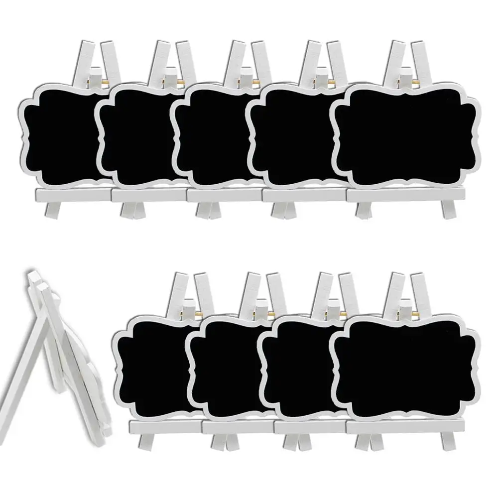 10Pcs Mini Wooden Chalkboard Blackboard Sign White Frame Easel Marker Price Tags for Wedding Birthday Party Decoration Supplies | Дом и сад