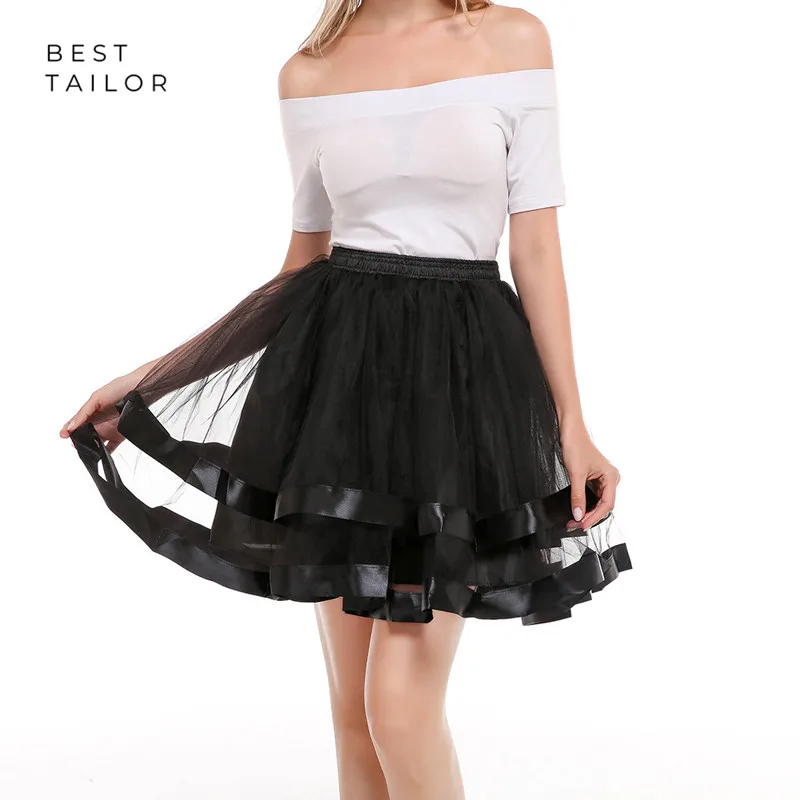Short Tulle Black Petticoats Satin Trim Underskirt Women Dance Crinoline Fifties Soft Rockabilly Wedding Bridal Bridesmaid Skirt
Short Tulle Black Petticoats Satin Trim Underskirt Women Dance Crinoline Fifties Soft Rockabilly Wedding Bridal Bridesmaid Skirt