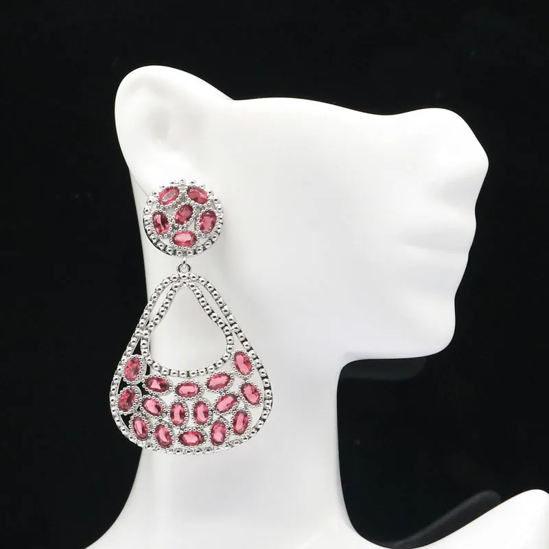 Женские серьги из серебра с родолитом малины 58 х35 мм|gold 925|ladies gold earringssilver 925 |