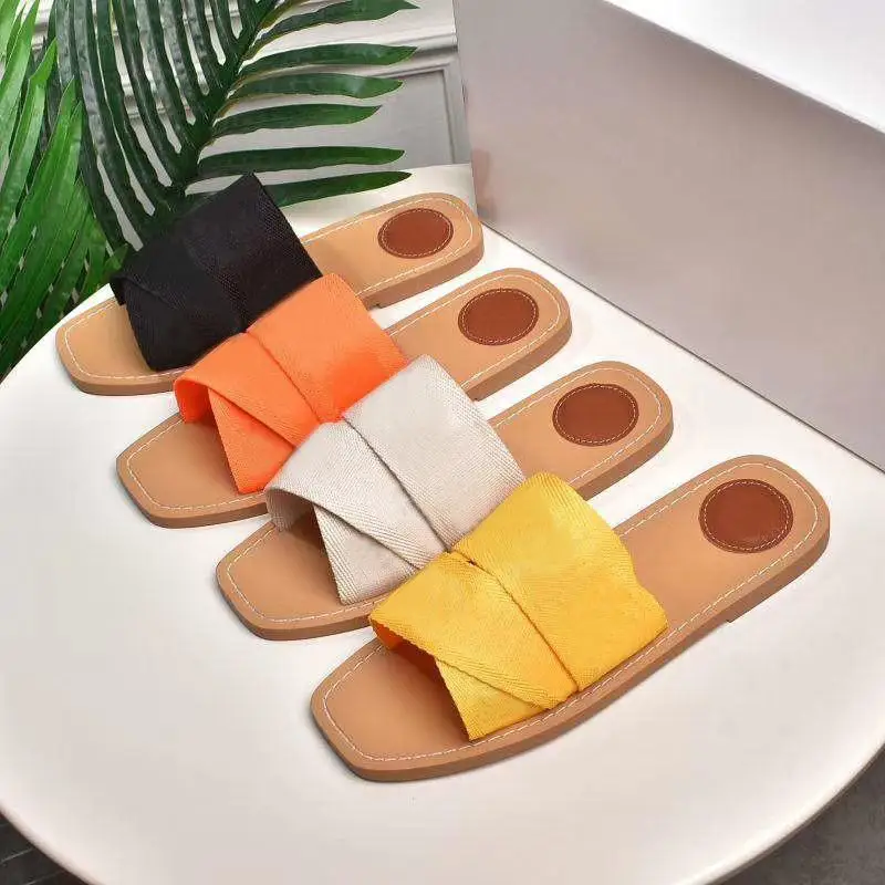

Women Woody Mules Slippers Designer Canvas Cross Woven Sandals Summer Outdoor Peep Toe Casual Slipper Letter Stylist Shoes