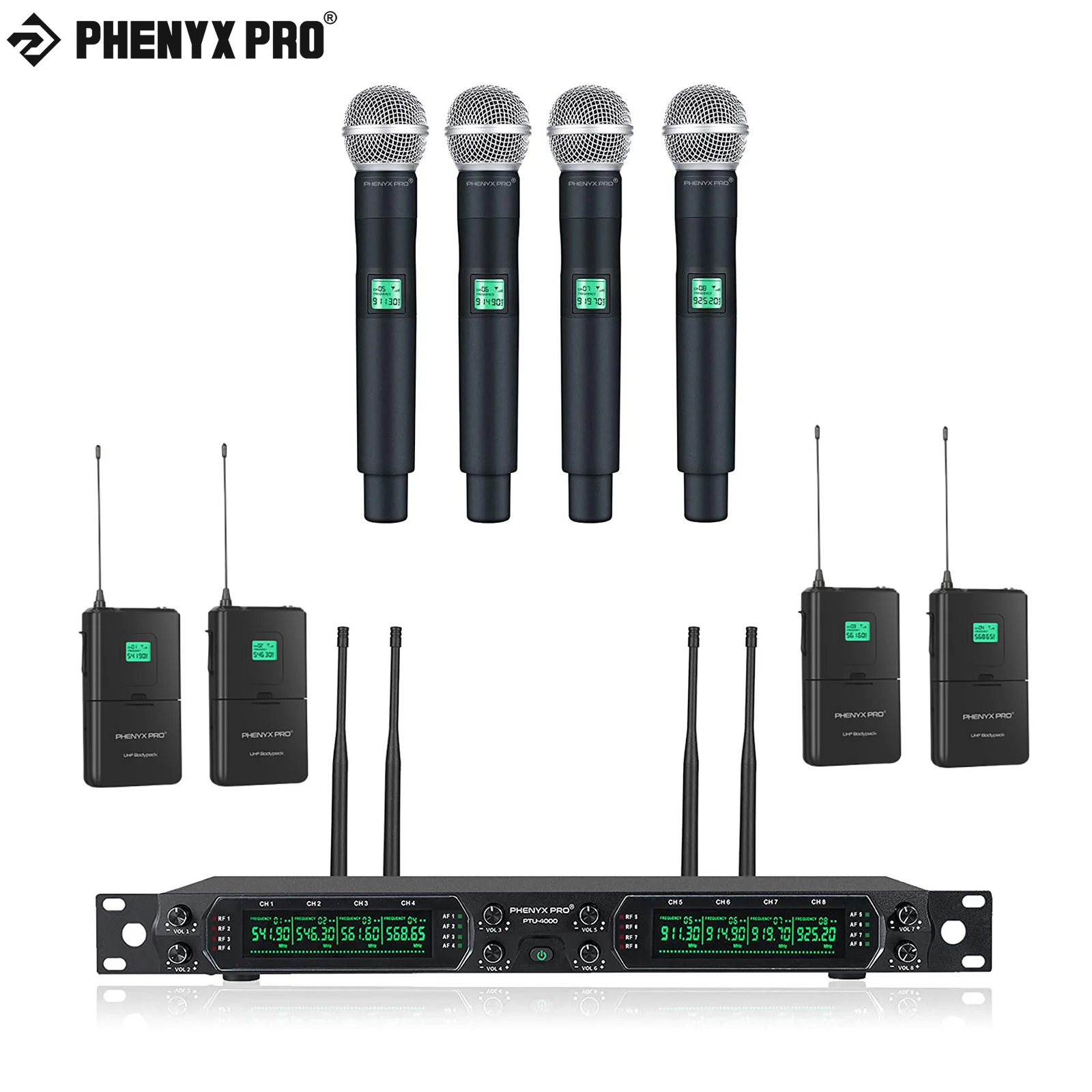 Беспроводная микрофонная система Phenyx Pro, профессиональный корпус с восемью выходами XLR и приемник 260 футов для караоке
Беспроводная микрофонная система Phenyx Pro, профессиональный корпус с восемью выходами XLR и приемник 260 футов для караоке