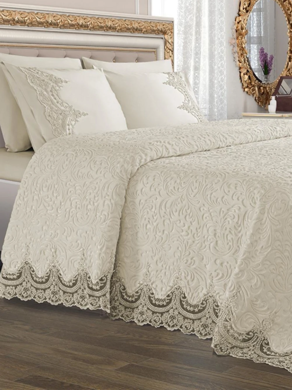 

Комплект одеял с наволочками чехол на подушку французский гипюр крем Arus для спальни простынь для дома