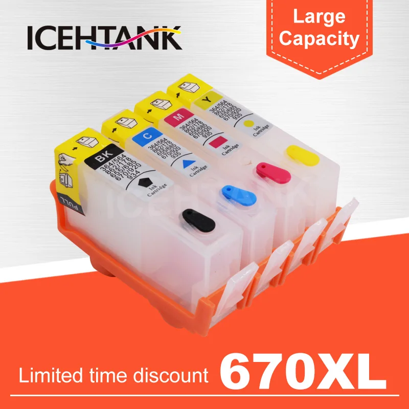 ICEHTANK 670 670XL Refillable Ink Cartridge For HP Deskjet Ink Advantage 3525 4615 4625 5525 6520 6525 Printer
ICEHTANK 670 670XL Refillable Ink Cartridge For HP Deskjet Ink Advantage 3525 4615 4625 5525 6520 6525 Printer
