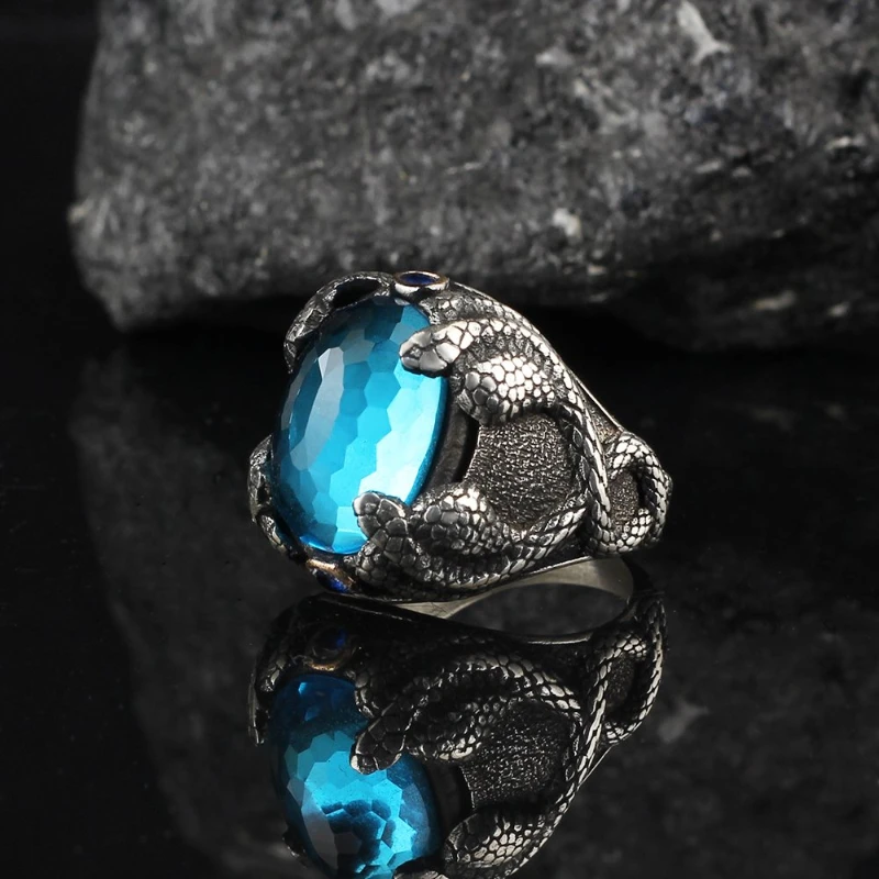 

Men's Cobra Model Blue Topaz Cubic Zirconia Real 925 Sterling Silver Ring Special Design 2022 Accessory Products All Sizes Free Shipping