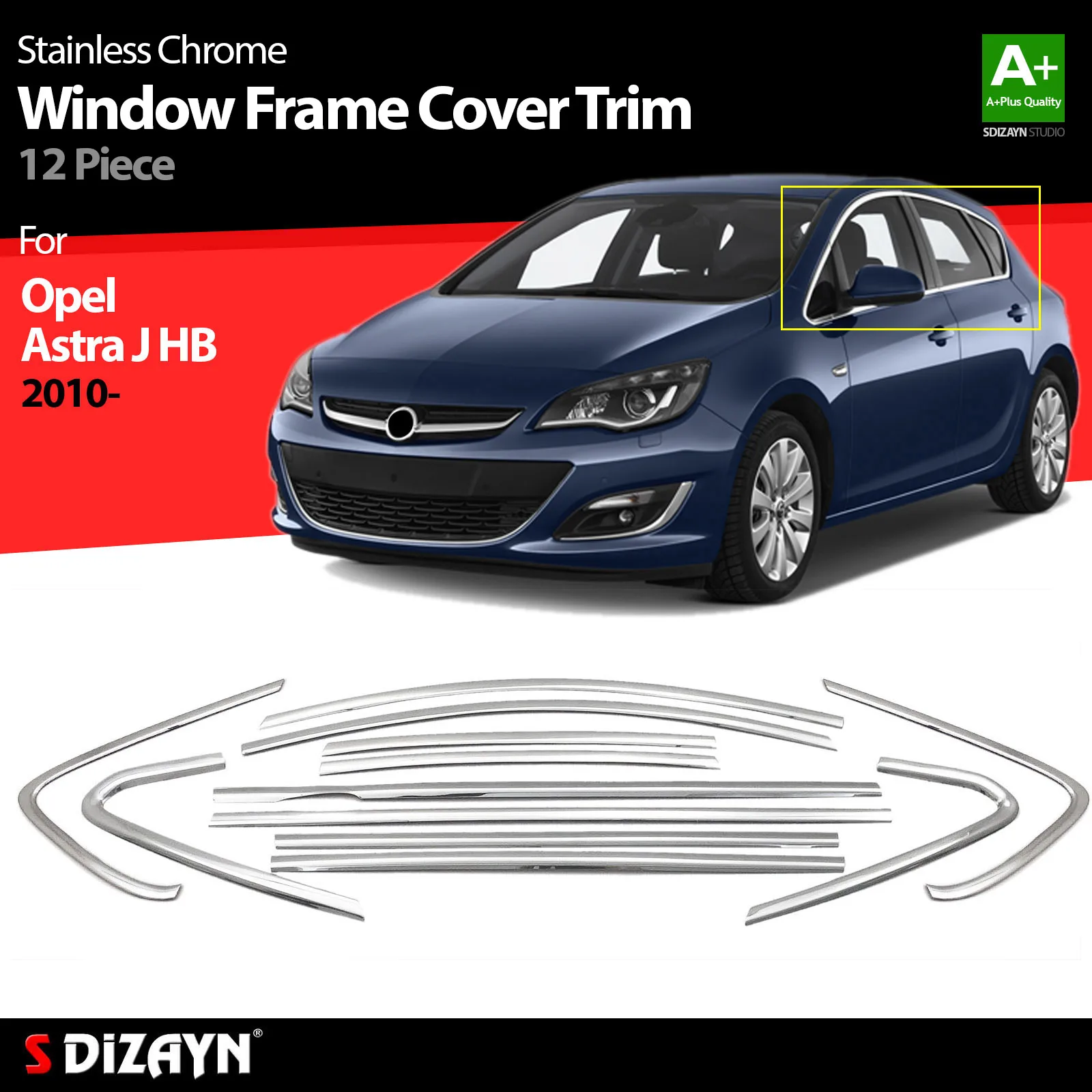 S Dizayn для Opel Astra J HB хромированная оконная рама накладка из нержавеющей стали 12 шт.