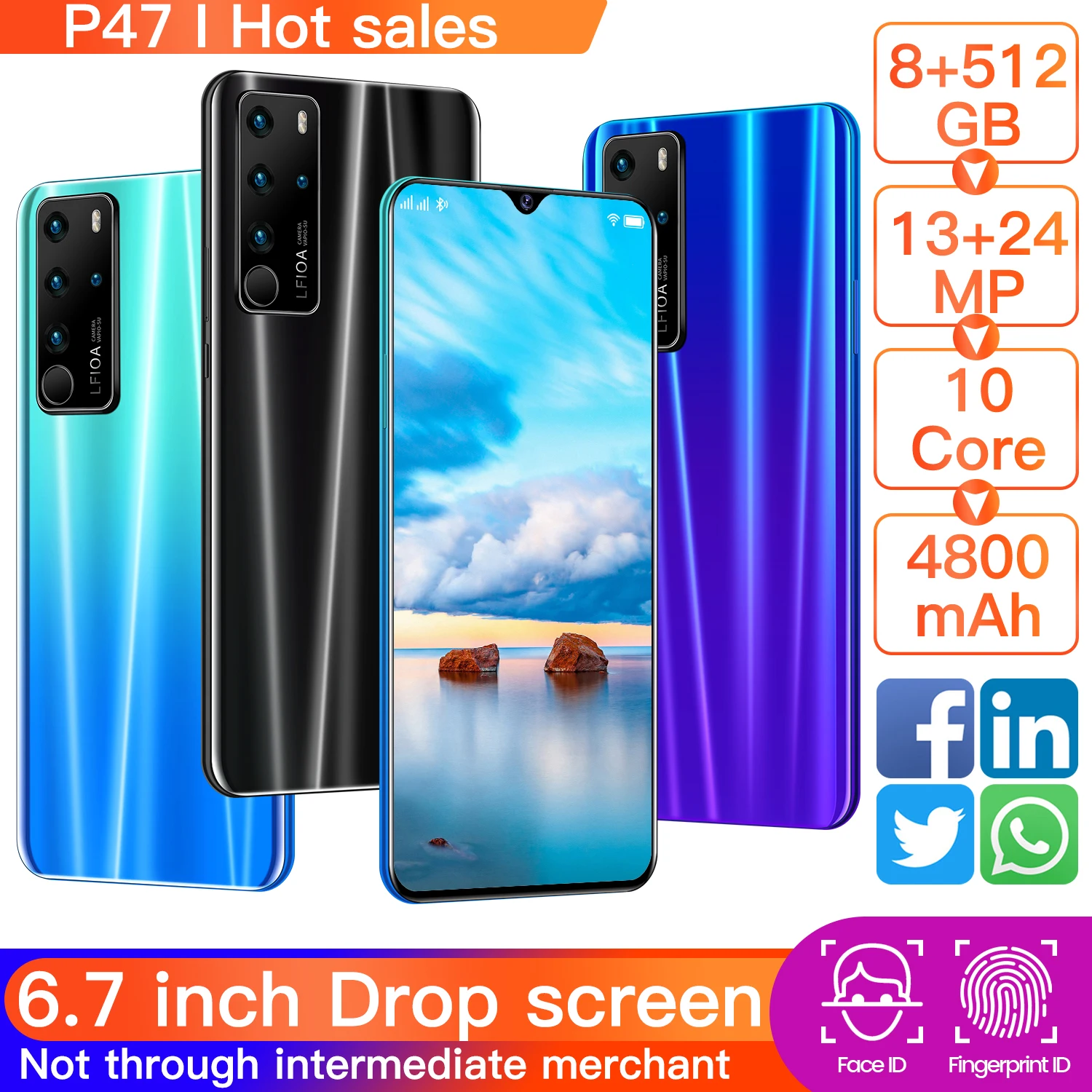 Global Version p47pro 6.7 Inch Smartphone 12GB 256GB 24MP 5G Network Unlock Mobile Phones Celulares Telefone Global
Global Version p47pro 6.7 Inch Smartphone 12GB 256GB 24MP 5G Network Unlock Mobile Phones Celulares Telefone Global