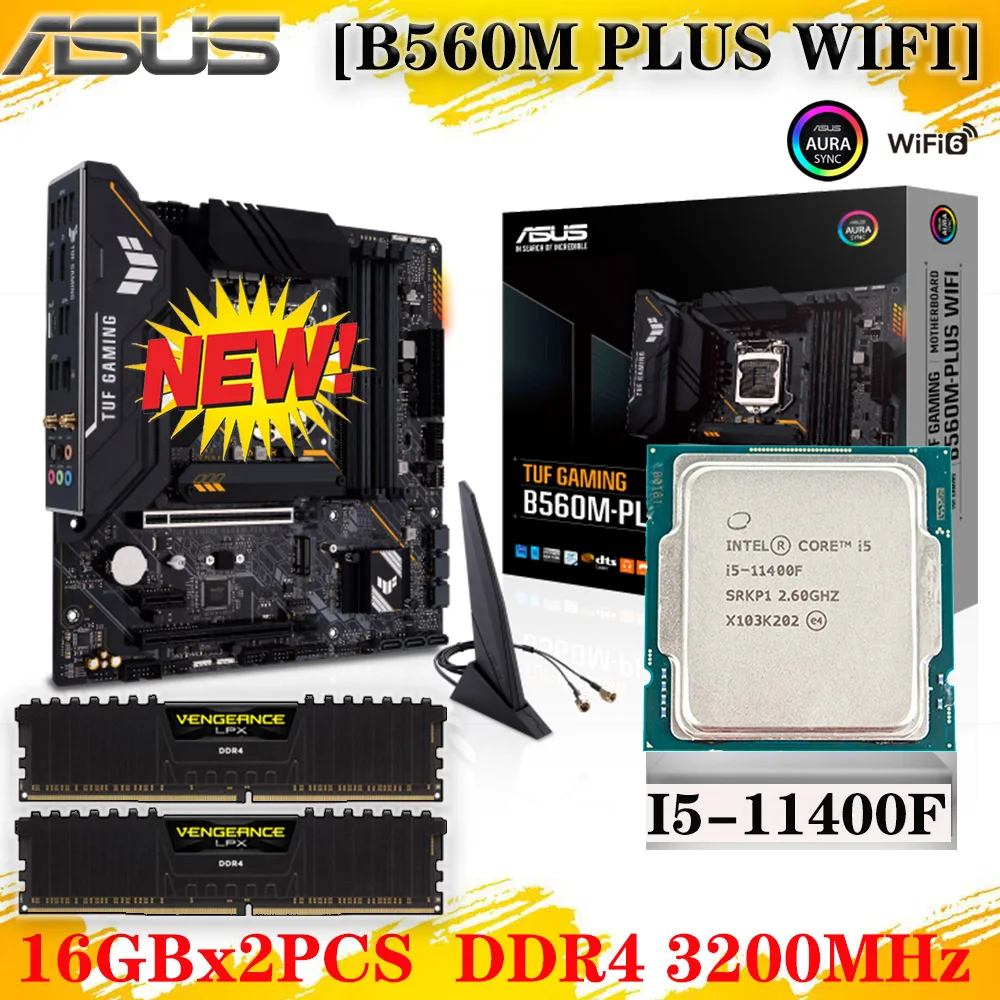 LGA 1200 ASUS TUF GAMING B560M-PLUS WIFI Motherboard Set Combos+i5 11400F CPU+DDR4 3200MHz 16Gb Gaming Intel B560 Placa-mãe New
LGA 1200 ASUS TUF GAMING B560M-PLUS WIFI Motherboard Set Combos+i5 11400F CPU+DDR4 3200MHz 16Gb Gaming Intel B560 Placa-mãe New