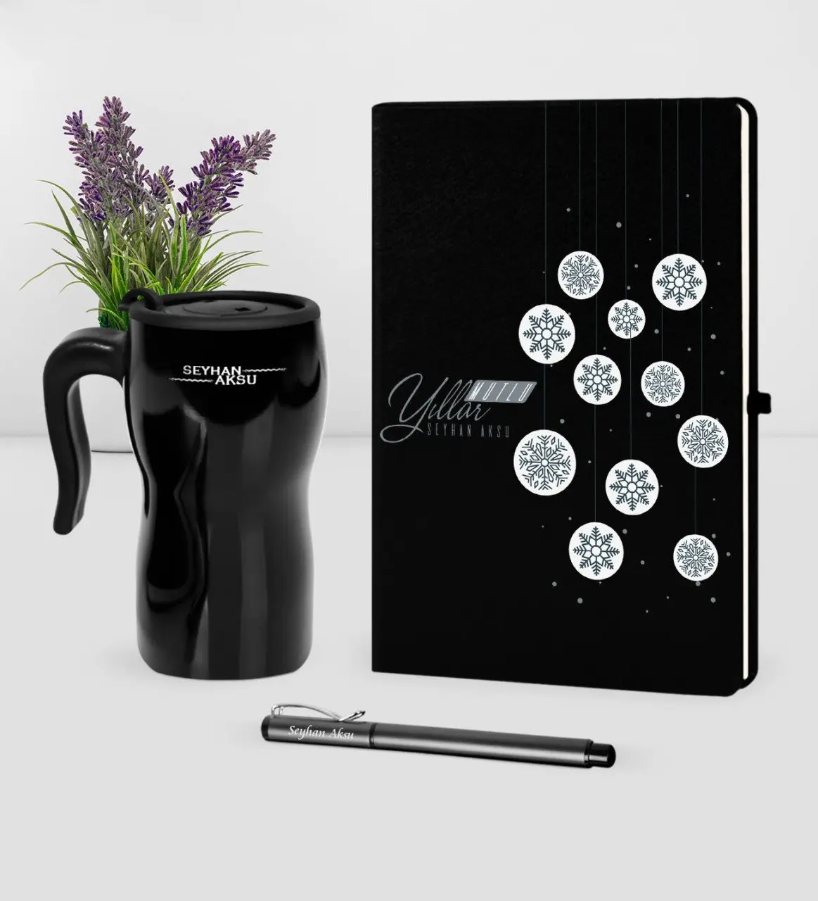 

Personalized Christmas Happy birthday Themed Black Notebook Pen Thermos Mug Set-10